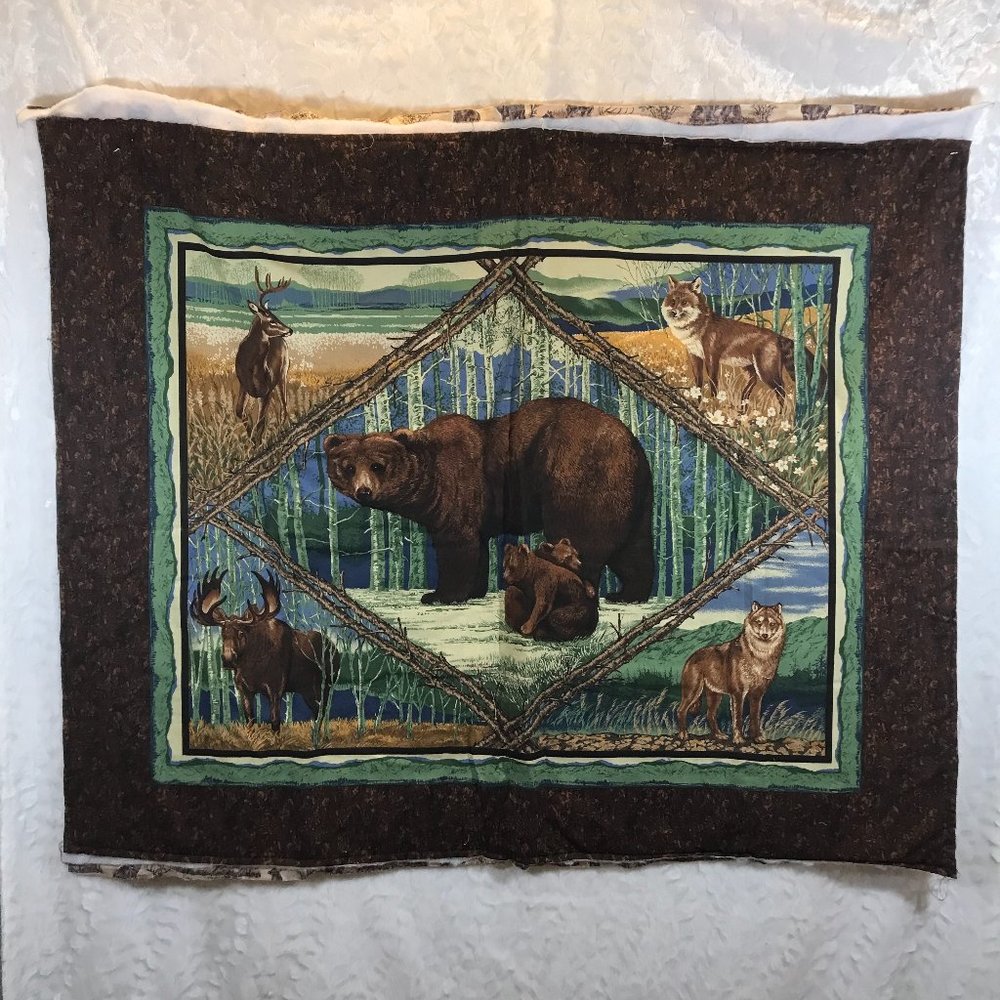 Wildlife Fabric Quilt Panel - Bears Wolf Fox Deer Moose Front & Back Batting